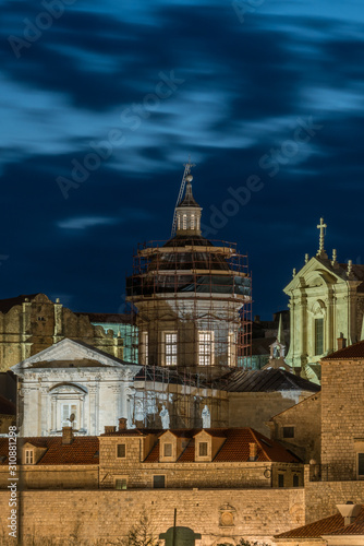 Night view of the Dubrovnik Cathedral in Dubrovnik Old City, Croatia