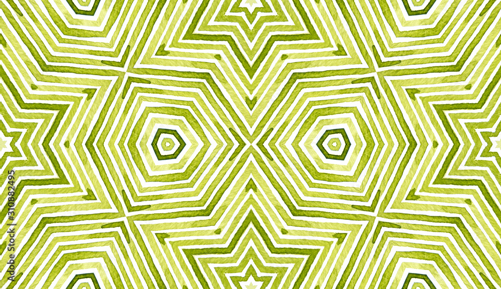 Green Geometric Watercolor. Delicate Seamless Patt