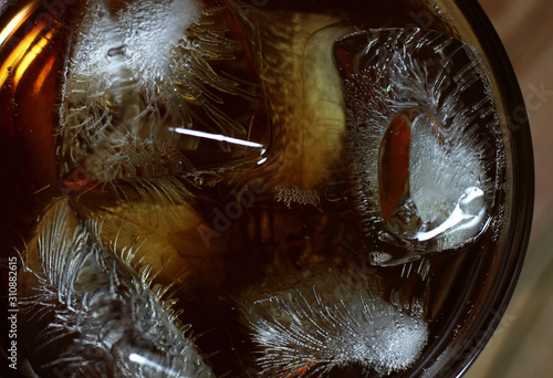 top view of a drink glass with ice cubes