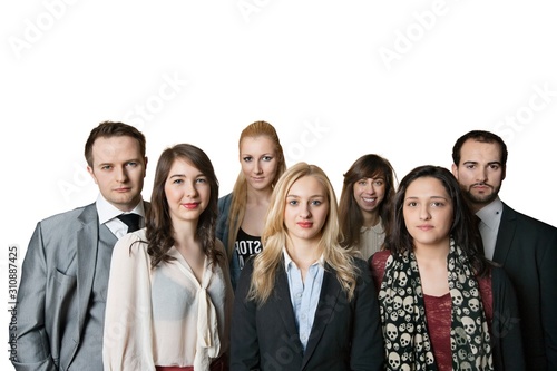 Portrait of multiethnic professionals over colored background