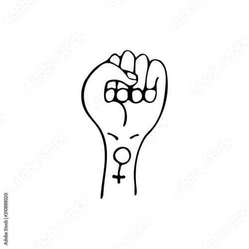 Woman fist. Gender-based female identity illustration. Icon of feminine belonging. Female sign. The fight for the right to equality. Girl power concept vector