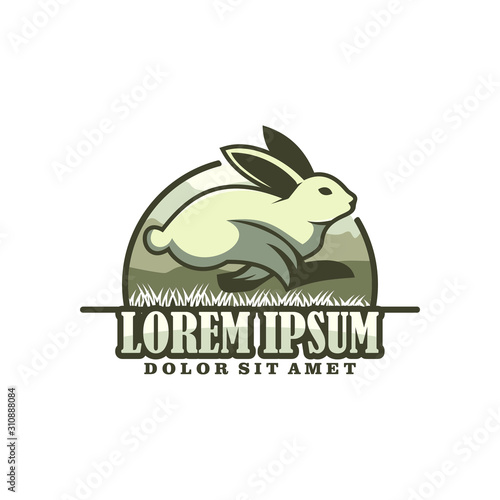 Running rabbit logo template with modern emblem wild nature flat design pictogram illustration