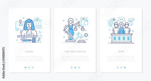 Law and justice - line design style banners set