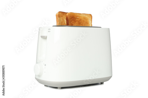 Toaster with bread slices isolated on white background