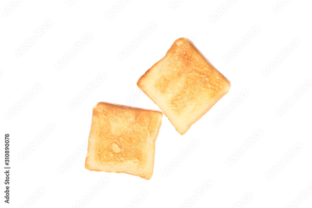 Tasty bread toasts isolated on white background