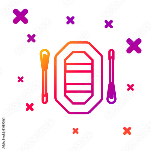 Color line Rafting boat icon isolated on white background. Inflatable boat with paddles. Water sports, extreme sports, holiday, vacation. Gradient random dynamic shapes. Vector Illustration