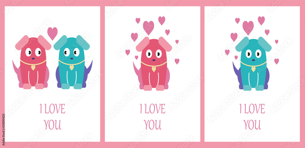 Obraz premium card set with cute dogs. i love you