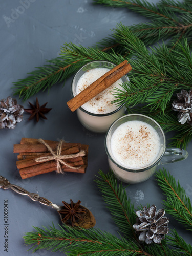 Winter and Christmas hot drink eggnog