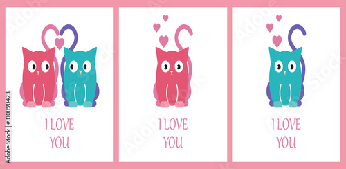 card set with cute cats. i love you