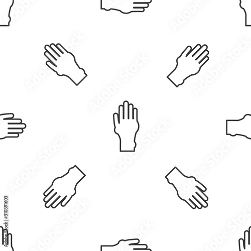 Grey line Hand with psoriasis or eczema icon isolated seamless pattern on white background. Concept of human skin response to allergen or chronic body problem. Vector Illustration