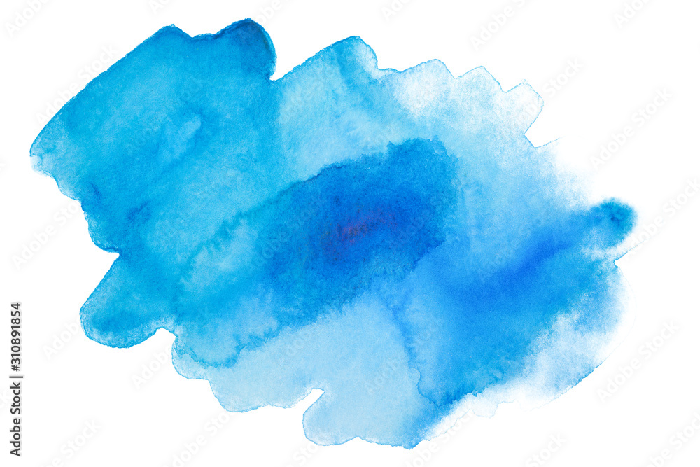 watercolor blue stain drawn by brush on paper. Isolated on white background. watercolor blue stain drawn by brush on paper. Isolated on white background.