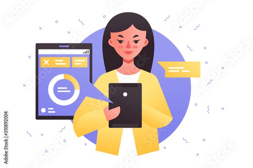 Girl working on touchscreen tablet
