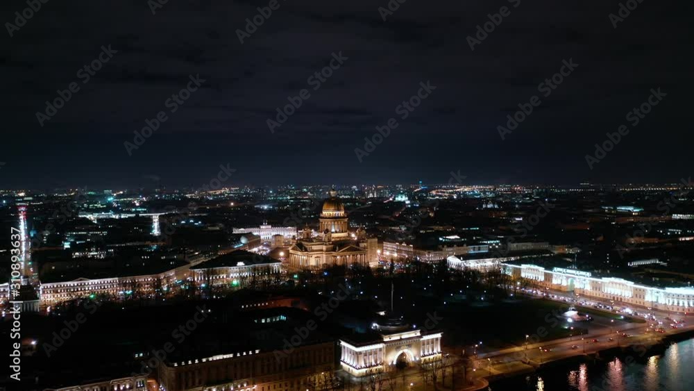 Aerial View On The Saint Isaac's Cathedral, Center Of Saint-Petersburg At Night Aerial View On The Saint Isaac's Cathedral, Center Of Saint-Petersburg At Night