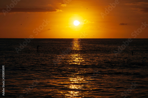 ハワイ 南国 海 ビーチ 夕日 サンセット オレンジ