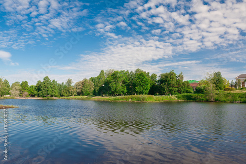 Kizhi. rural landscape lake day