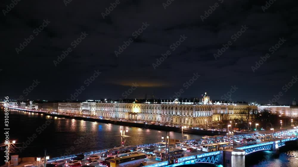 Aerial View On The Winter Palace And Palace Bridge, Saint-Petersburg At Night Aerial View On The Winter Palace And Palace Bridge, Saint-Petersburg At Night
