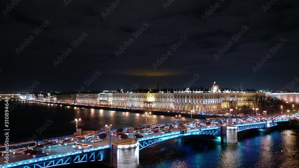 Aerial View On The Winter Palace And Palace Bridge, Saint-Petersburg At Night Aerial View On The Winter Palace And Palace Bridge, Saint-Petersburg At Night