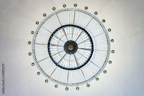 Bottom view of round modern designer chandelier