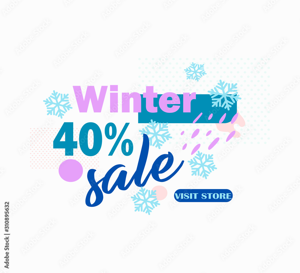 Stylish vector icon seasonal sale - winter discounts. Shopping day, online shopping, sale up to 40% off - visit the store
