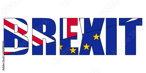 Brexit concept referendum on the UK withdrawal from the EU European Union flags of the UK are half with the EU. Brexit referendum campaign