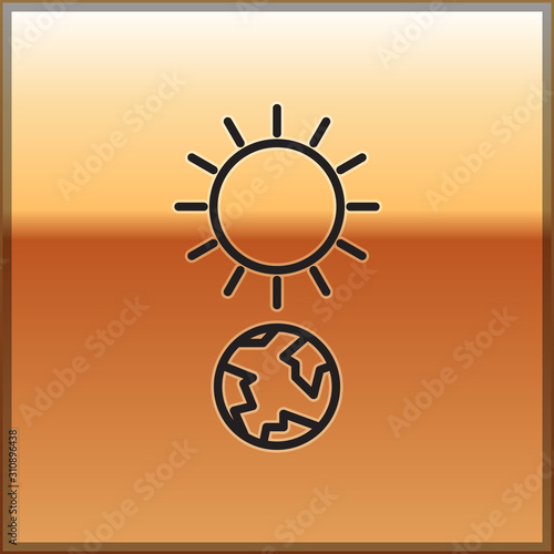 Black line Solstice icon isolated on gold background. Vector Illustration