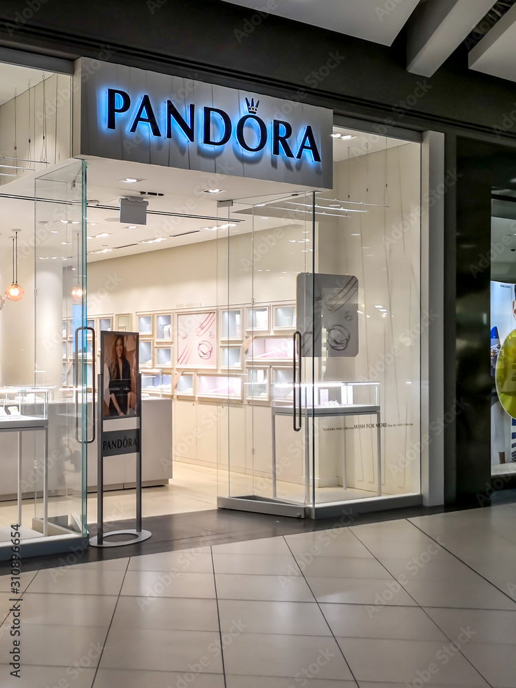 Toronto, Canada March 4, 2019 Pandora store sign in the Eaton Centre