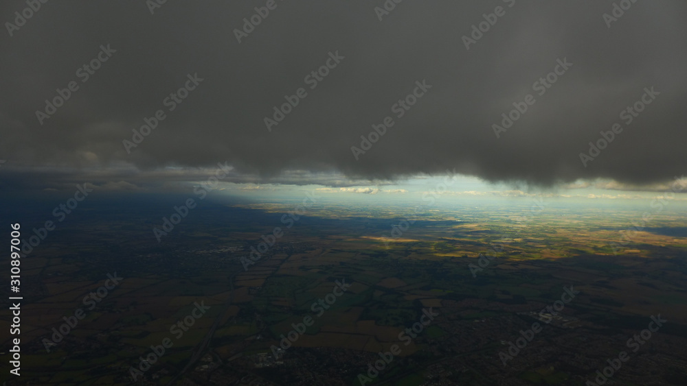 Aerial view of the south England with clouds