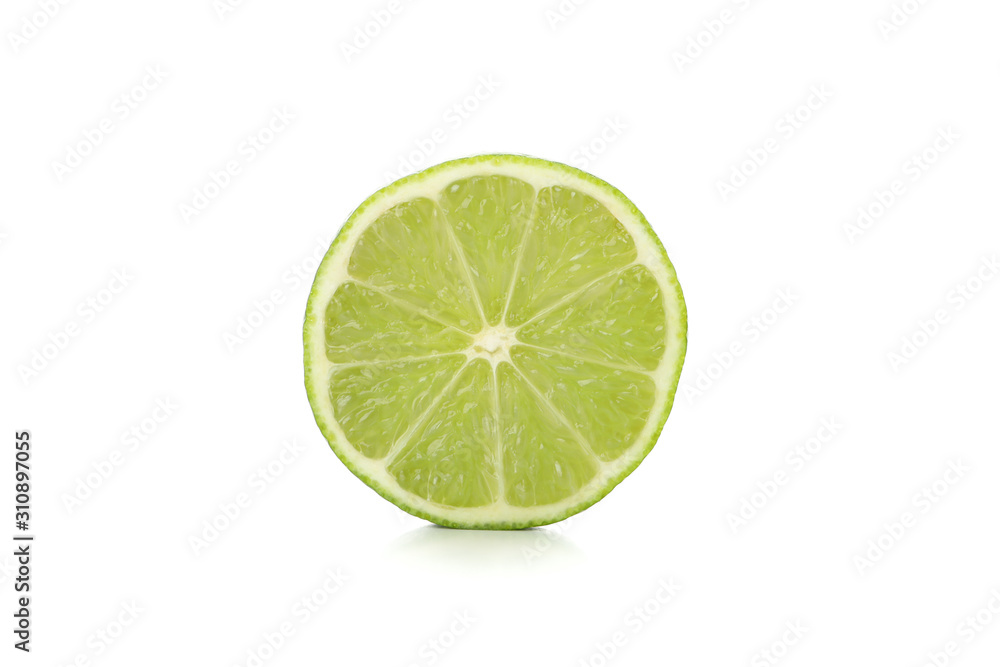 Half of juicy ripe lime isolated on white background