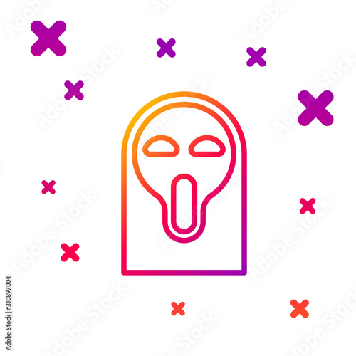 Color line Funny and scary ghost mask for Halloween icon isolated on white background. Happy Halloween party. Gradient random dynamic shapes. Vector Illustration