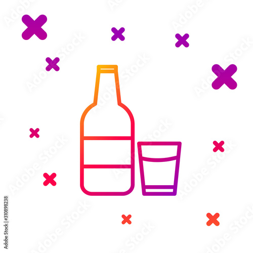 Color line Closed glass bottle with milk and glass icon isolated on white background. Gradient random dynamic shapes. Vector Illustration
