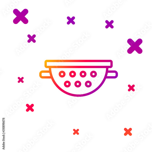 Color line Kitchen colander icon isolated on white background. Cooking utensil. Cutlery sign. Gradient random dynamic shapes. Vector Illustration