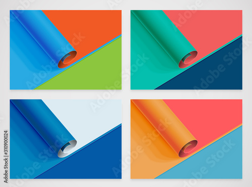 Realistic roll of colorful paper sheet, vector illustration