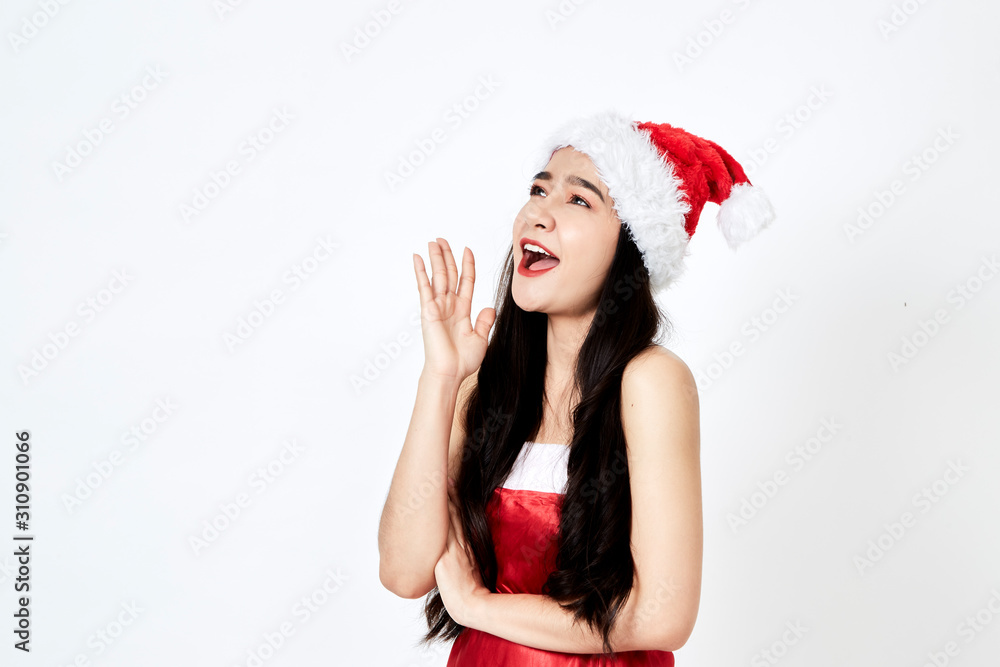 Woman in christmas dress on white Woman in christmas dress on white