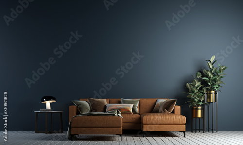 Modern living room interior design and concrete texture wall background  photo