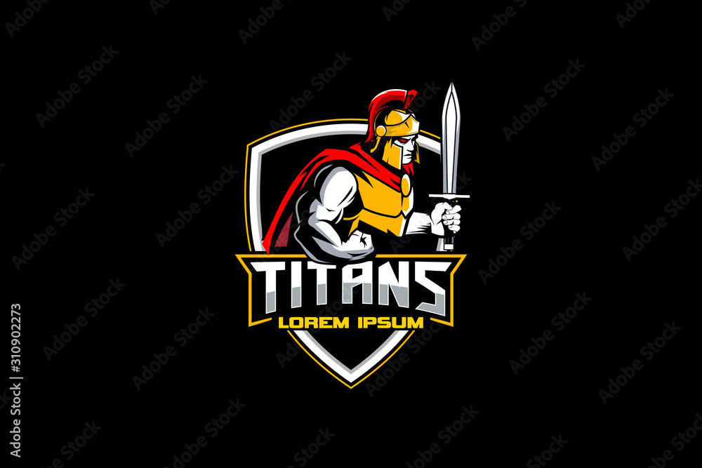 titan or spartan warrior vector shield emblem logo template