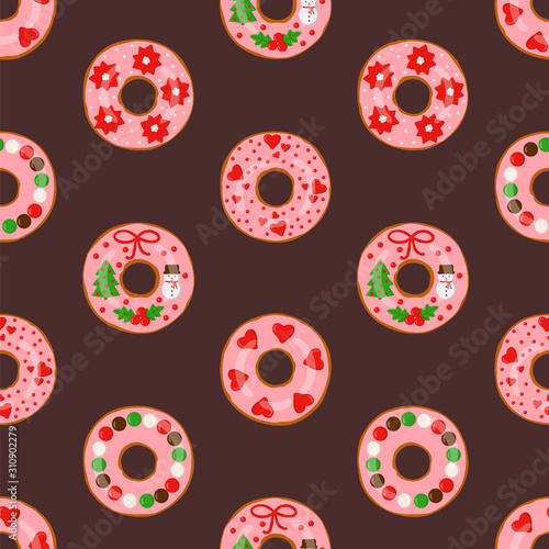 Christmas donuts, seamless pattern, vector illustration