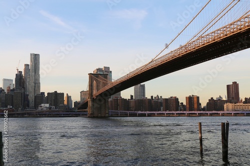brooklyn bridge and lower manhattan, brooklyn bridge in new york, manhattan, architecture, new york, city, brooklyn bridge, usa, nyc, landmark, new york city, transportation, river, 	