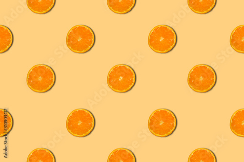Half cut oranges pattern isolated on background. Fresh fruit. Nature.