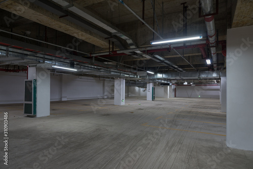 Low concrete basement garage access space view