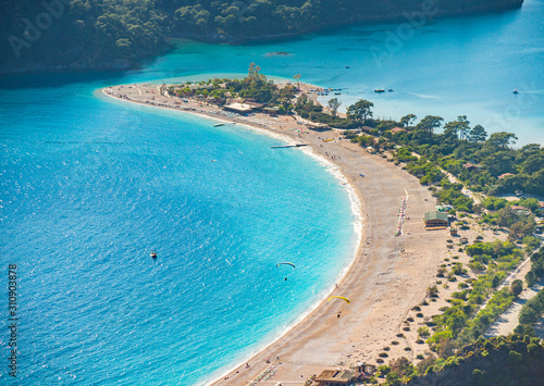 Fototapeta Naklejka Na Ścianę i Meble -  Oludeniz beach view from above close-up in Turkey
