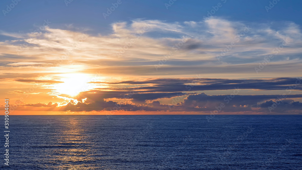 Naklejka premium Finisterre sunset, Costa da Morte, Galicia, Spain