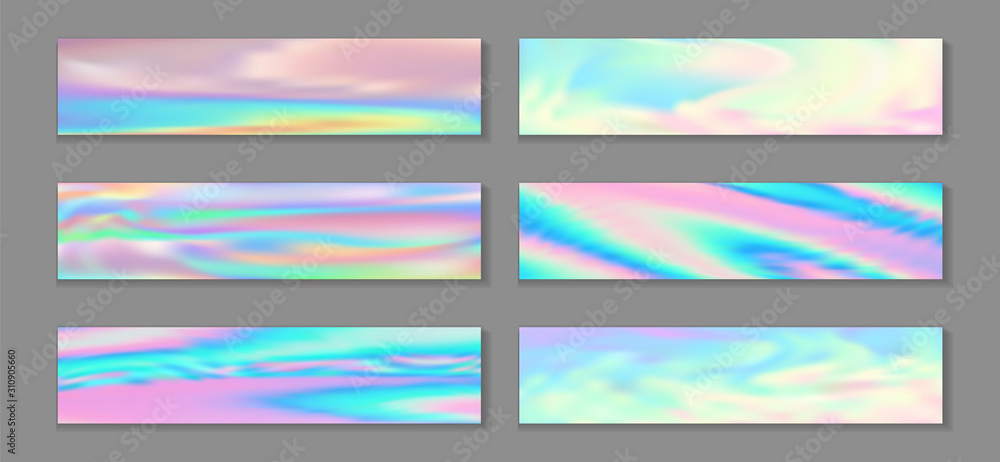Holography hipster banner horizontal fluid gradient unicorn backgrounds vector collection. 
