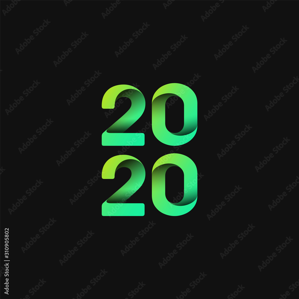 Green and folded '2020' for the new year, vector illustration Green and folded '2020' for the new year, vector illustration