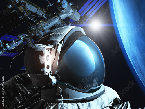 Fototapeta Naklejka Na Ścianę i Meble -  Sortie extravéhiculaire depuis l'ISS
extra-vehicular activity