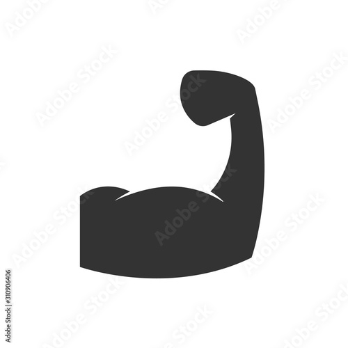 Muscular arm black icon on white background. Vector illustration