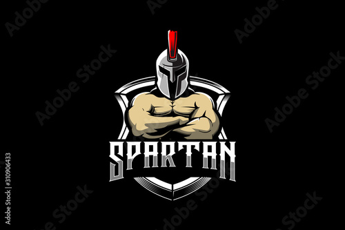 SPARTAN WARRIOR CARTOON CHARACTER VECTOR SHIELD LOGO TEMPLATE