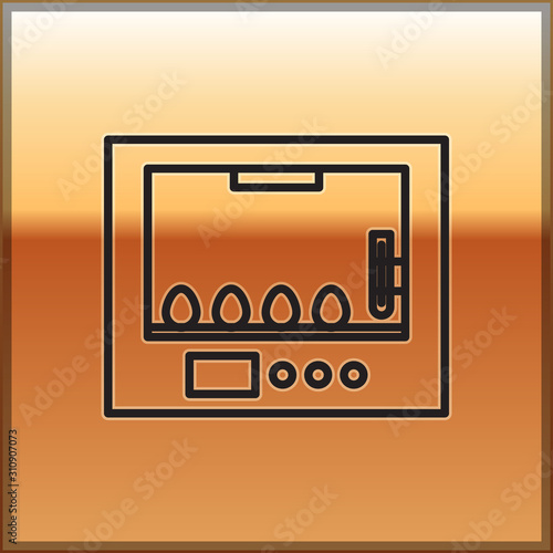 Black line Incubator for eggs icon isolated on gold background. Vector Illustration