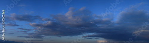Evening cloudy sky. Autumn atmospheric phenomenon, panoramic photography, mid...