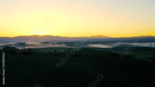 Wallpaper Mural Beautiful landscape scenery of Tuscany in Italy - sunrise with fog in aerial view  Torontodigital.ca