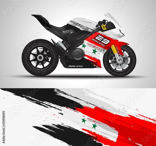 Racing motorcycle wrap decal and vinyl sticker design. Concept graphic abstract background for wrapping vehicles, motorsports, Sportbikes, motocross, supermoto and livery. Vector illustration.